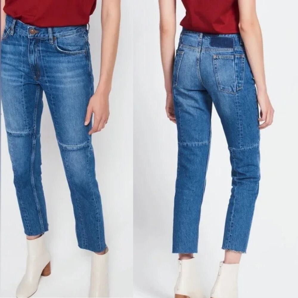 SANDRO Paris Women's Raw Edge Patchwork Slim High Rise Denim Jeans (Sz 4)
